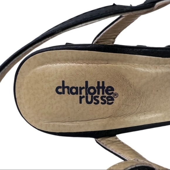 Charlotte Russe | Madison Wedge Heels Black & Tan Size 9 Sandals​​​​ - Picture 10 of 15